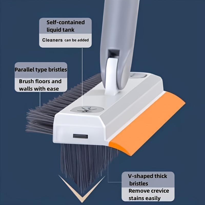 Image of 2-in-1 Bathroom Cleaning Brush with Wiper - Long Handle 180 Rotate Toilet Brush, Tiles Cleaning, Floor Scrub for Kitchen and Bathroom Accessories (Orange 3 in 1)