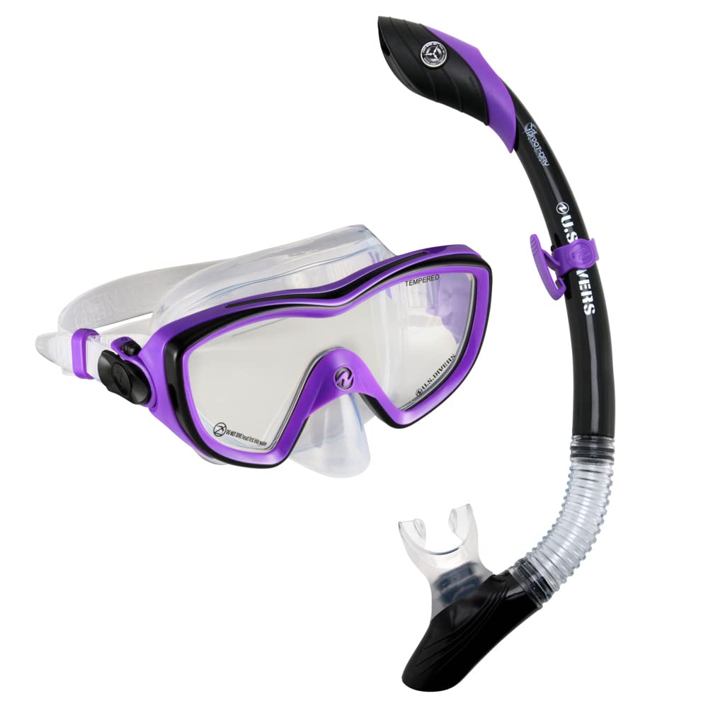 U.S. DiversDiva Women's Snorkeling Combo - Adjustable Ultra Clear View Mask, Dry Top Snorkel Technology, Hypoallergenic Mouthpiece - Pro Series | Sized for Women