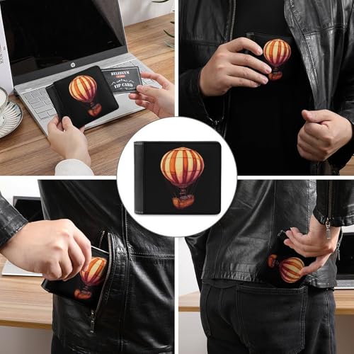 Hot Air Balloon Airship Bifold Wallet for Men Women PU Leather Slim Purse Pocket Wallet with Card Holder3