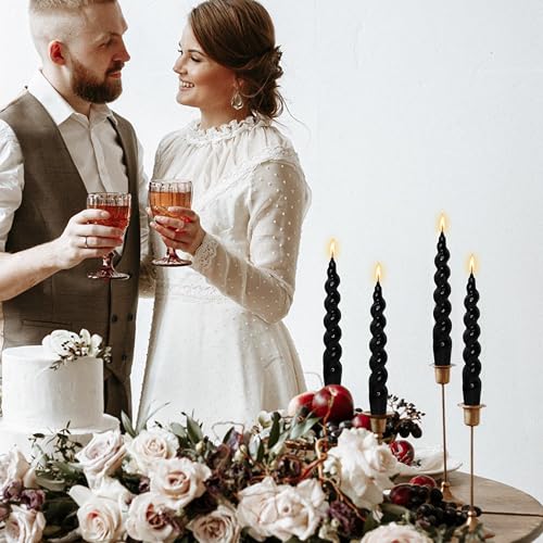Image of Short Taper Candles Black Spiral Candle Sticks Smokeless 7.5 Inch Unscented Twisted Candle Handmade Tapered Candles 4PCS for House Warming Gift Romantic Dinner Decor