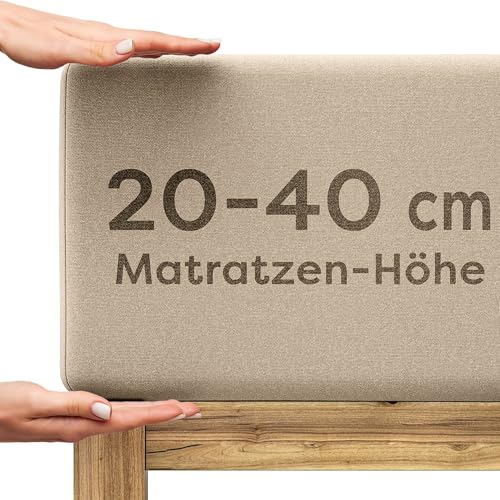 Wolkenfeld Spannbettlaken 200x220cm – 220x240cm – Premium Jersey Baumwolle mit 5% Lycra – Faltenfreies Bettlaken für hohe Matratzen bis 40 cm – Atmungsaktiv & Oeko-TEX Zertifiziert – Beige