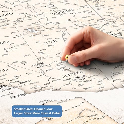 Image of IPIC - Custom USA Map Canvas Wall Art, Personalized Artwork with Names and Message on, Framed Oversize Travel Map for Home, Office, or Study, Push in Board Decor for Travel Lovers
