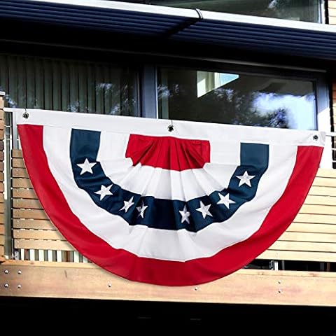 GMOEGEFT USA Pleated Fan Flag, 3x6 Feet American Flag Bunting, United States Patriotic Banner Embroidered Stars & Stripes, Memorial Day, The 4th of July, and Labour Day Indoor Outdoor Decoration Cover
