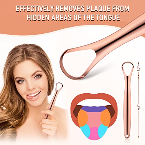 Hlflyg 4 Pack Tongue Scrapers, Hygienic Seal-Pack, Professional Eliminate Bad Breath, Metal Tongue Brush,Effectively Improve Oral And Gut Health - Rose Gold #TOP4