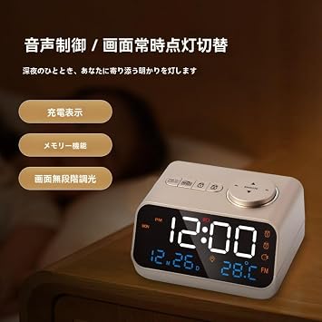 Multifunction Digital Radio Alarm Clock - 0-100% Infinite Dimmer, Radio with Sleep Timer, Long Time Lighting, Temperature and Humidity, Easy to Set Bedside Clock White