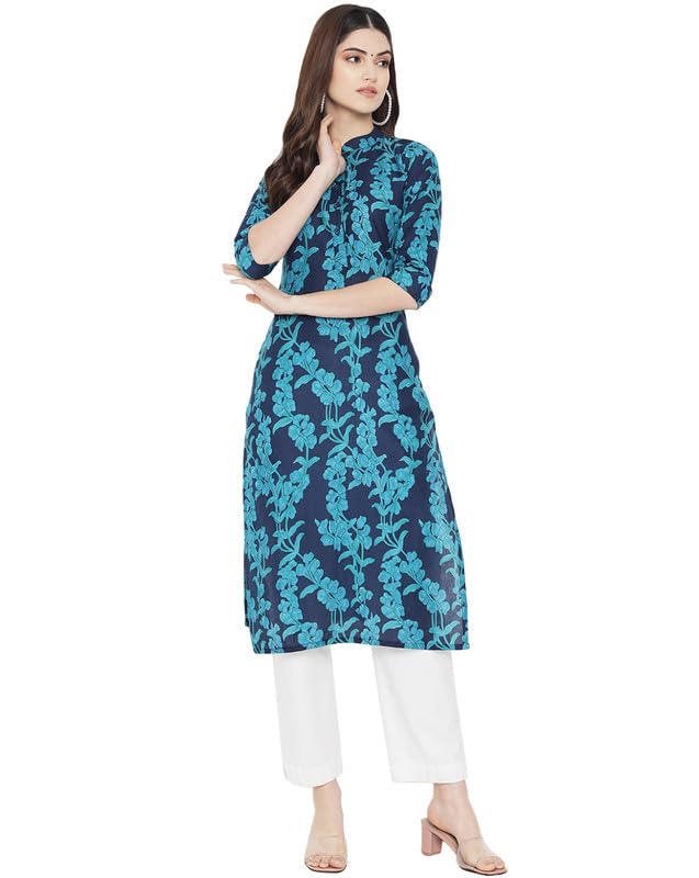 Image of Pinkmint Women Cotton Kurti ll Stright Printed Collared V Neck Kurta ll Stylish Regular Fit Kurti's (Pack of 01)