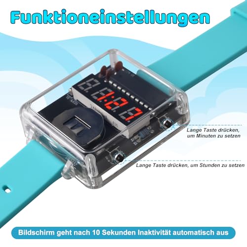 PEMENOL Doe-het-zelf polshorloge, soldeer-oefenset, 4-cijfers, digitaal, uniseks, soldeerpakket met 10 seconden automatische slaapmodus, elektronica, bouwpakket voor beginners, volwassenen - Afbeelding 3