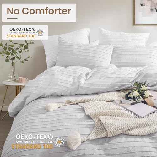 Image of NEXHOME PRO Duvet Cover,Light Grey 3 Pieces Boho Tufted Duvet Cover Set, Soft and Lightweight 100% Washed Microfiber Comforter Cover Set for All Season(Light Grey Cal King, 104 x 98)-No Comforter