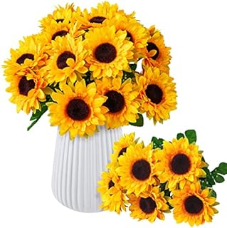 3 Bunches Artificial Flowers - Sunflower - Fake Flowers for Indoor Outdoor Home Garden Accessories, Sunflowers for Flower Decor and for arrangements for Living room, Bedroom, Yellow, 3 Pcs