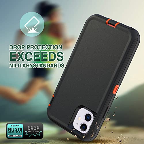 Image of Case for iPhone 11 with Clip, Heavy-Duty Tough Rugged Shockproof Drop Protective Cover Phone Cases, Black+Orange
