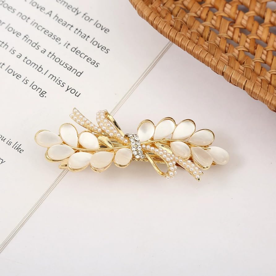 Elegant Wisteria Hair Clips Rhinestones Pearl Hair Barrettes Metal Spring Clip Headwear Accessories for Women(Gold) - Image 3