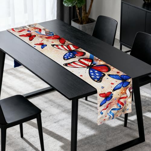 Image of Nuxovilar Flag Firework Table Runner Flax 13x72 in