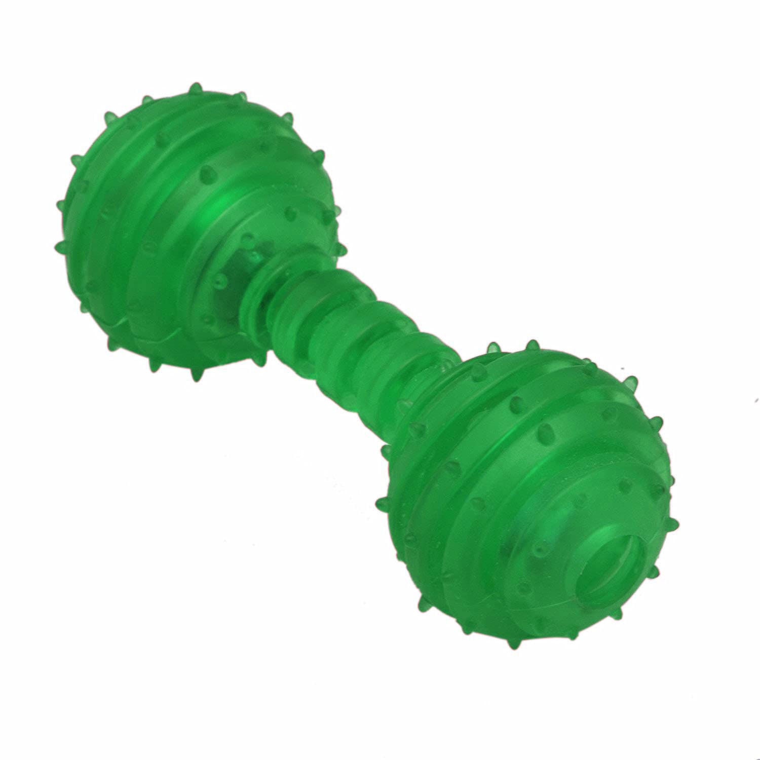 DOGTOWN Dumbell Lines | Chewing Dumbbell Shape TPR Rubber with Bells Puppy Toys for Teeth Cleaning and Playing Green