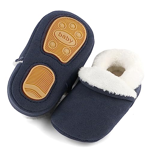 ESTAMICO Boys Girls Faux Fur Lined Suede House Slippers Cozy Memory Foam Slippers Breathable Indoor Outdoor Moccasins4