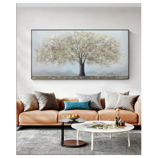 RGVV Cuadros Oleo Pintados A Mano sobre Lienzo Grandes,Arte De Pared Extra Grande Original Pintado A Mano Pintura Al Óleo Árbol De La Vida Cuadro Pintura De Pared Lámina De Oro Sin Marco Obra De Arte