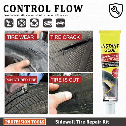 Image of Car Tire Repair Kit with 2 Tire Repair Glue,8 Tire Repair Plugs,Waterproof Tire Plug Glue for Quick Repair Tire Scuffs,Holes and Tears,Self-Service Screw in Tire Plugs for Most Cars