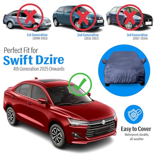 Image of Autofact Car Body Cover Compatible with Maruti Swift Dzire 2025 Onwards | Triple-Stitched, Windproof with Buckle Belt, Elastic Hem, UV Protection, Scratchproof & Dustproof, Soft Feather-Like Fabric