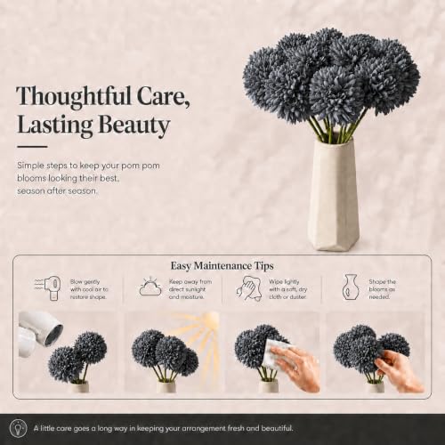Image of Mandy's 12pcs Artificial Dark Grey Ball Chrysanthemum Flowers
