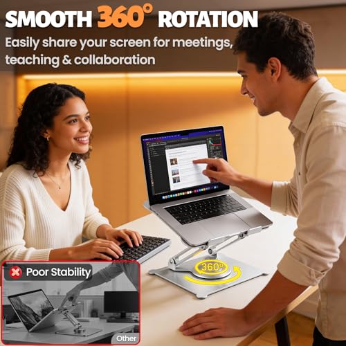Image of Urmust Adjustable Laptop Stand for Desk, 360 Rotating Base, Ergonomic Computer Stand, Compatible with MacBook Air Pro, Dell, HP, for Office Home