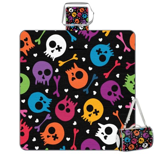 Shimoshe Picnic Blankets 57”x 59”, Bone Love Skull Waterproof Sandproof Picnic Mat Lightweight Foldable Beach Blanket for Camping Park Grass Beach Outdoor Blanket