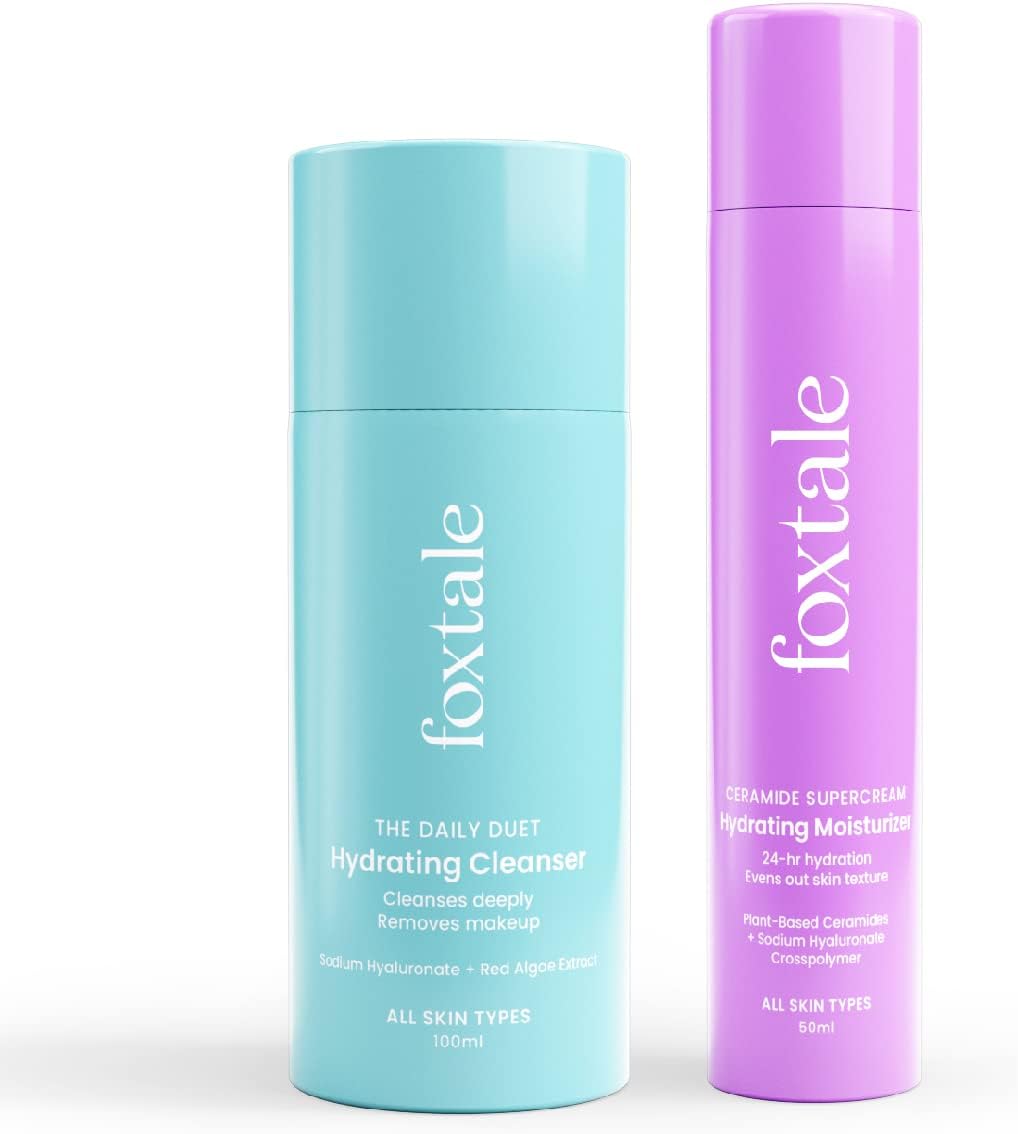Foxtale Hydration Skin Care Kit | Cleanser Face Wash- 100ml + Ceramide Supercream Moisturizer- 50ml | Pore Cleansing, Dirt Control, Barrier Repair | Skincare Combo Set for Women, Men | All Skin Types