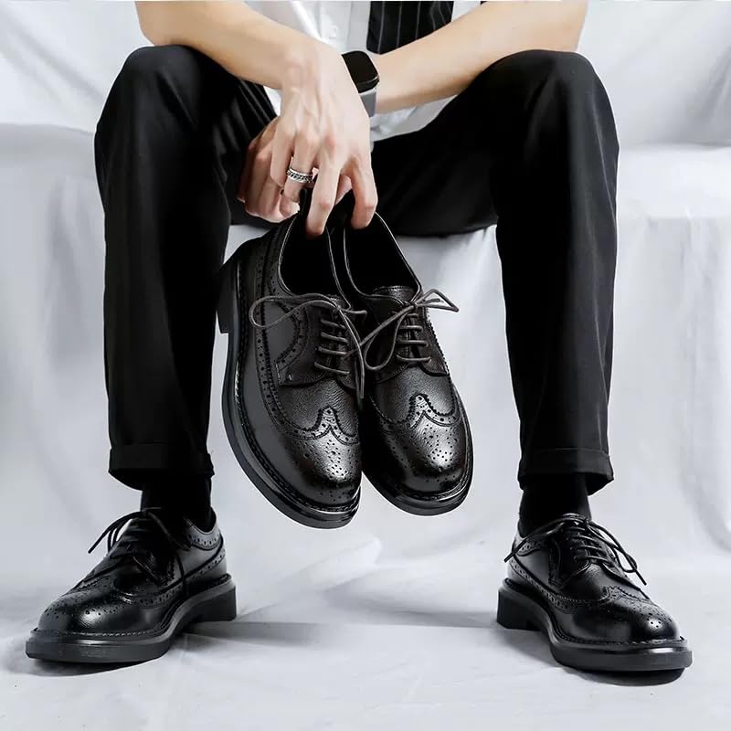 Men's Elegant Patent Leather Business Suit Tuxedo Shoes Fashion Slip-On Round Anti-Slip Mid Chunky Heels Formal Dress Shoes Wingtip Lace Up Retro Casual Oxford Shoes2