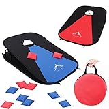 Himal Collapsible Portable Corn Hole Boards With 10 Cornhole Bean Bags And Tic Tac Toe Game 2 Games on 1 Board (2 x 1-feet)(Red-Blue)