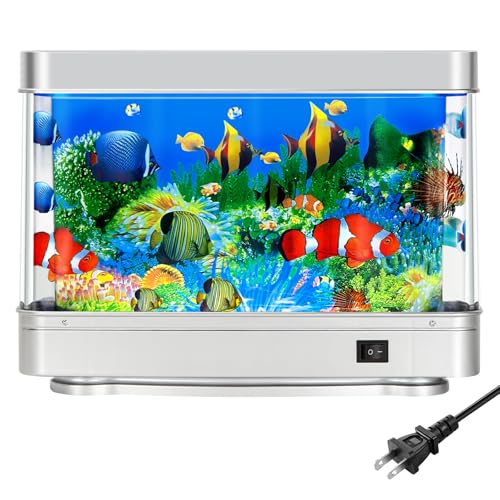 Fake Fish Tank,Artificial Aquarium Decorations,Fake Aquarium Decor,Virtual Ocean Moving Fish lamp for Bedroom Office Décor,Gift for Kids and Cat