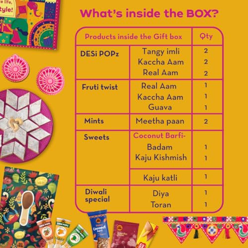 Image of GO DESi Fun Gift Box -17 Items | Kaju Katli | DESi POPz: Tangy Imli, Real Aam, Kaccha Aam | Coconut Barfis | Meetha Paan | Fruit bars