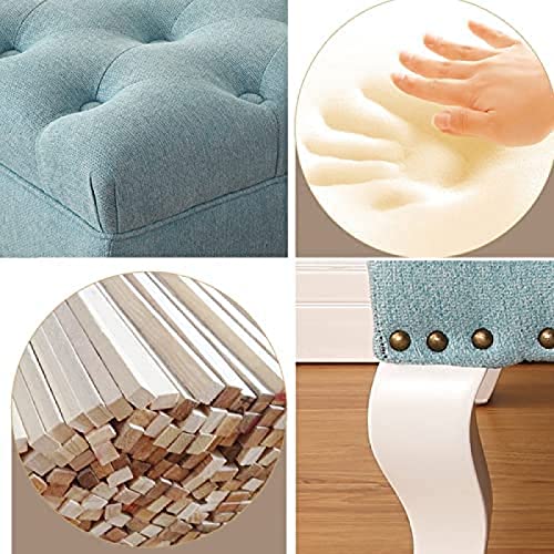 Banc capitonné en lin bleu | Repose-pieds rectangulaire assise confort - 7