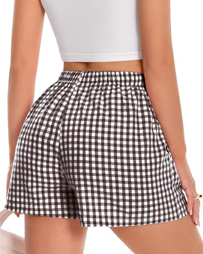 Image of Women Boxer Shorts Summer Gingham Pj Casual Plaid Bottoms with Pocket