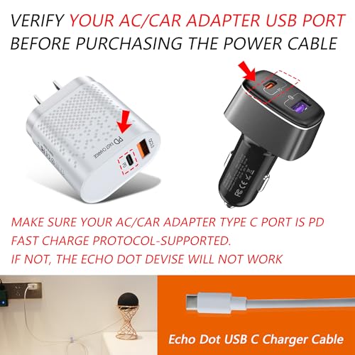 Adaptador cargador USB C para Echo Dot 3ra/4ta generación miniatura 6