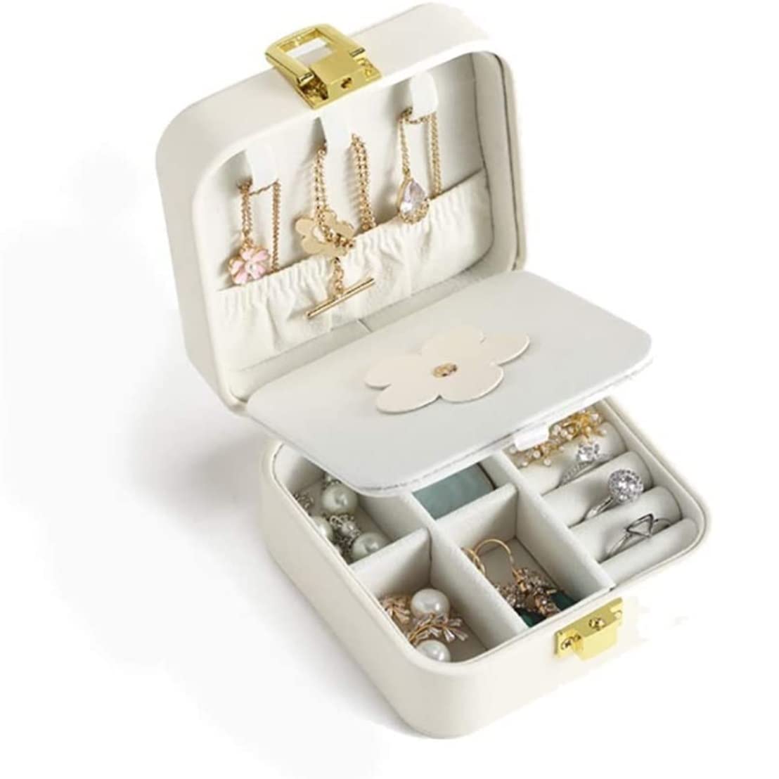 Joyeros Mujer Organizador Estuche para joyas Estuche portátil para joyas Estuche de viaje para organizador de joyas con espejo de tamaño mini Organizador Joyas ( Color : White , Size : 10*10*5cm )