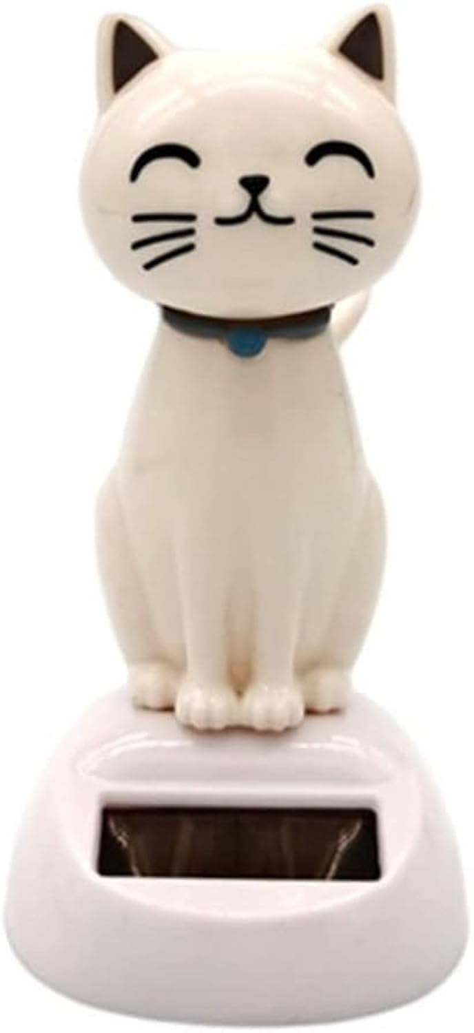 Sluswallow White Cat Solar Powered Decor, Cute Swing Animal Dancing Dolls Car Dashboard Ornament, Solar Shaking Cat Desktop Decoration for Home Office, Solar Power Kits, Decor