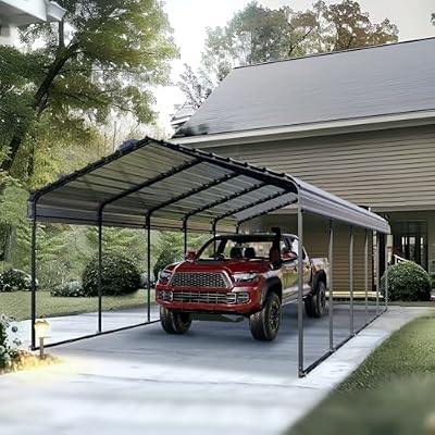 PHI VILLA 12x25 ft Carport, Metal Carports Canopy Heavy Duty Car Port Portable Garage with Galvanized Steel Roof Multi-Use Shelter, Sturdy Outdoor Car Ports for Cars, Boats and Tractors