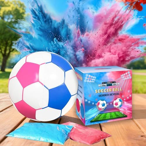 LyingMonkey Gender Reveal Soccer Ball with Blue and Pink Powder Gender Reveal Ideas for Baby Boy or Girl Revelacion de Sexo de Bebe with 2 Big Bags of Powder Sticker and Wipes