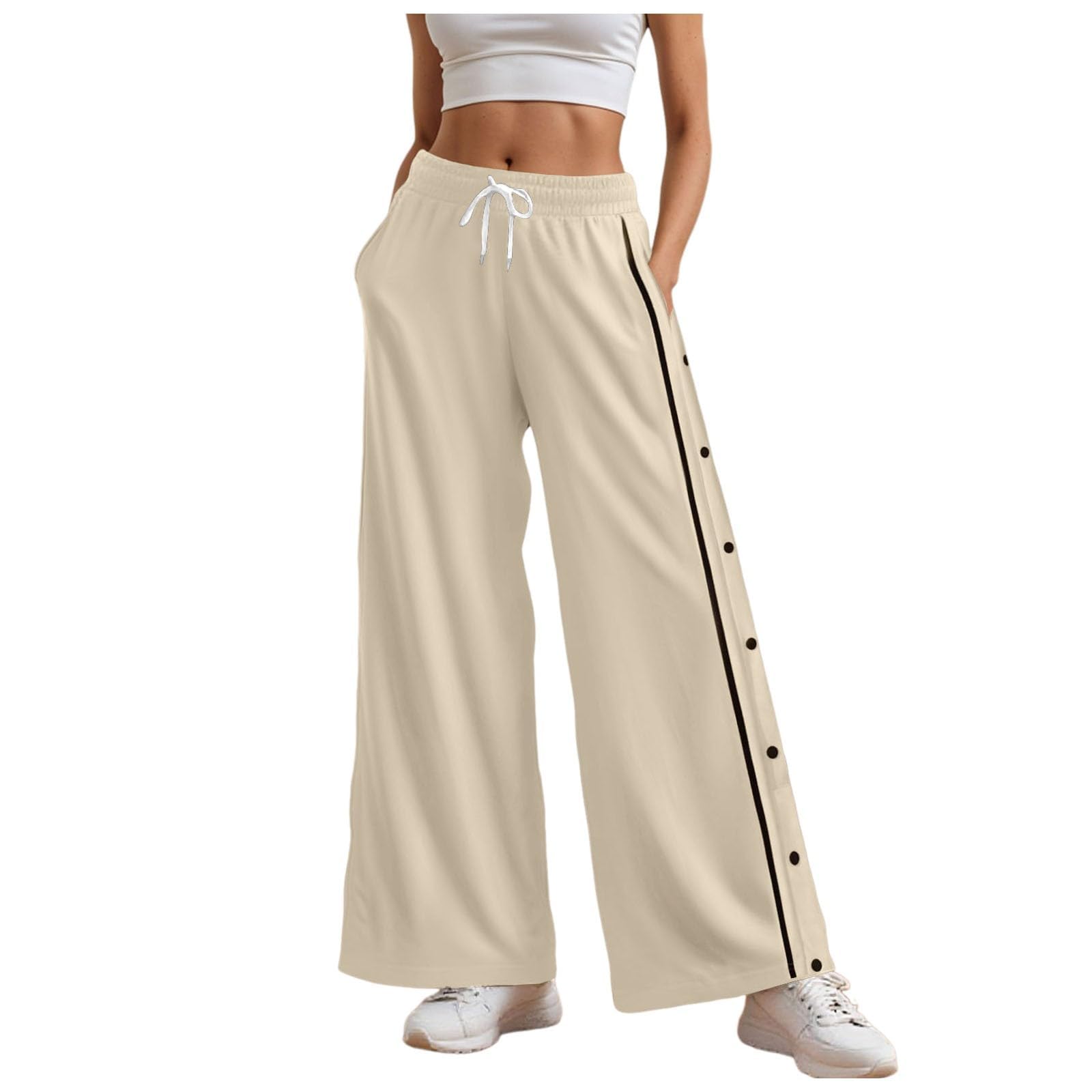 Reha Hose Damen Seitlich Zu Öffnen Jogginghose Weites Bein Sporthose Wide Leg Laufhose Baggy Trainingshose Bequeme Atmungsaktiv Freizeithose Fitness Gym Yogahose Postoperative Damenhosen mit Gummibund