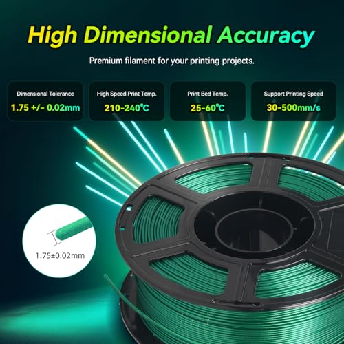 Image of FLASHFORGE Xmas Series Rapid PLA Filament Aurora Green, High Flow Speedy 3D Printer Filament Max 500mm /s High-Speed Printing, Radiated Unparalleled Brilliance, Twinkling and Ultra-Smooth Finish