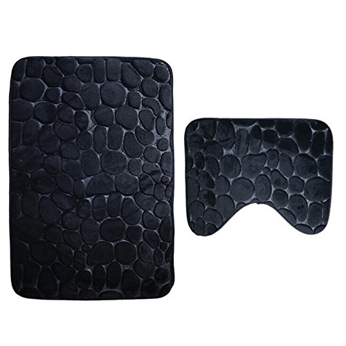 Jian Ya Na Lot de 2 tapis de salle de bain extra doux en polyester antidérapant noir