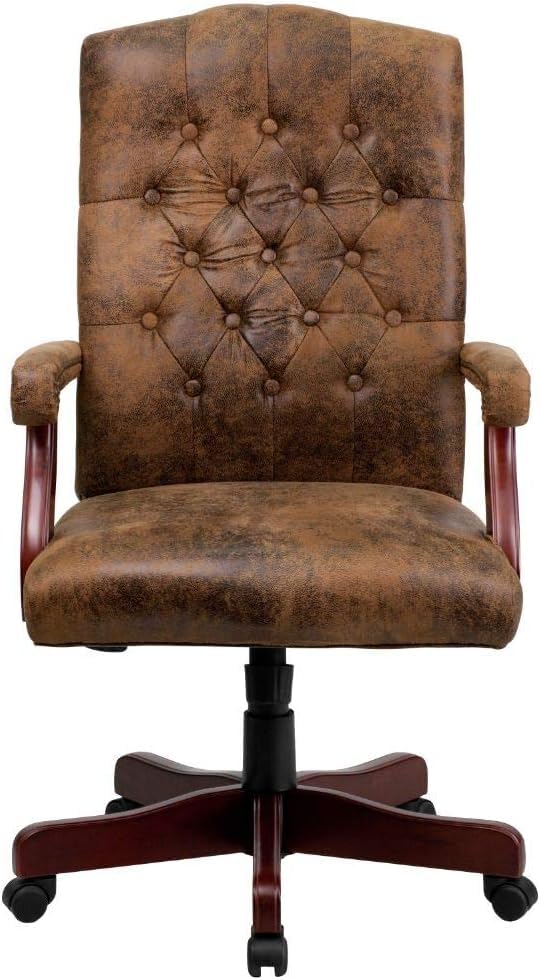 Image of High Back PU Leatherette & Wooden Office Chair | Director & Executive Chair | Wooden Handle WheelBase | Height Adjustable Revolving Chair | Hand Crafting & Polish - (111012152)