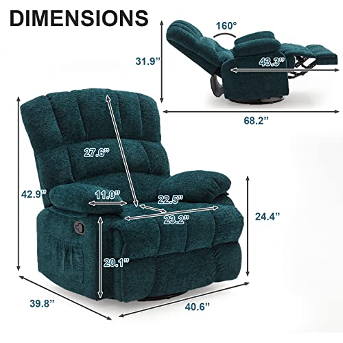 Dreamsir Oversized Rocker Recliner Chair For Adults, Ergonomic Glider 360 Degree Swivel Chair, Overstuffed Manual Rocking Recliner For Living Room, Theater Seating Single Sofa Chair, Faience #TOP1