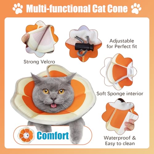 Cat Cone Collar Soft, Comfortable E Collar for Cats After Surgery, Recovery Elizabethan Collar for Cats Kitten to Stop Licking, Orange M — view 2