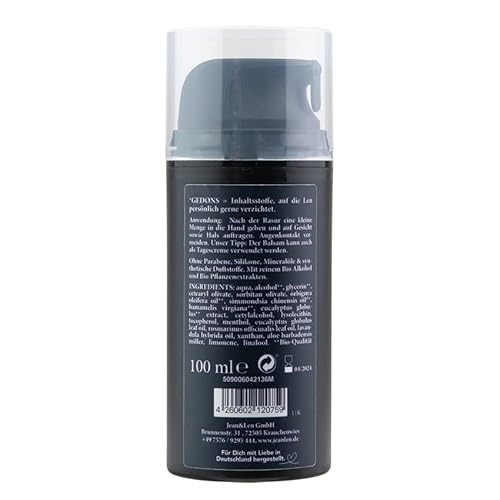 After Shave Balm Fresh Menthol By Jean & Len, Provides A Pleasant Cooling Effect After Shaving, With Hazel & Eucalyptus, Vegan 3.38 Fl Oz #TOP1