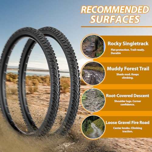 MOHEGIA 26x1.95 Mountain Tires Set with Tubes & Levers, 2 Pack - image 2