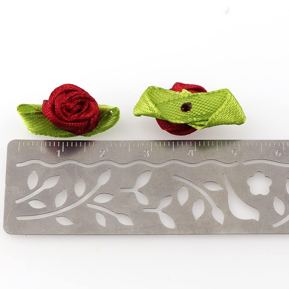 200 Pcs Mini Ribbon Roses - Small Satin Fabric Flowers With Leaves For DIY Crafts