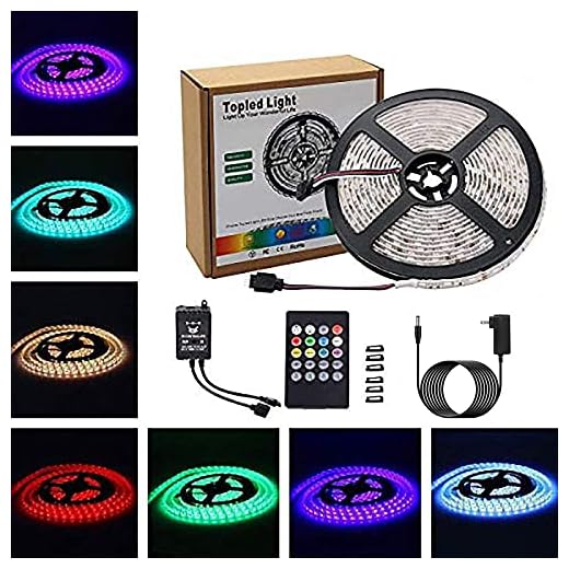 Music Led Strip Light,Topled Light IR Music Sound Activated 5M 5050 RGB Waterproof 300LEDs RGB Flexible Color Changing LED Strip Kit with 20-key Music Sound Sense IR Controller + 12V 6A Power Supply