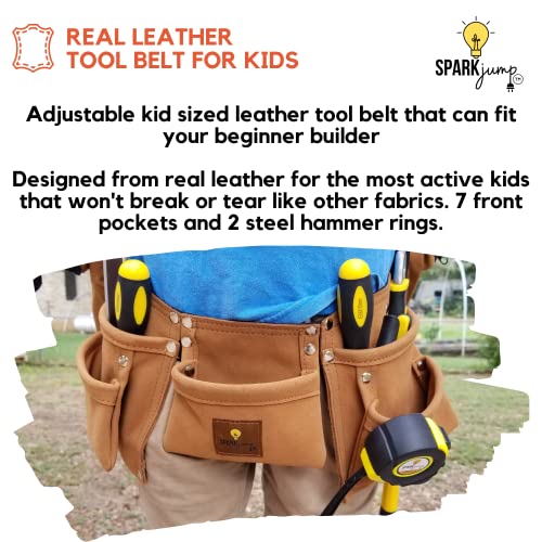 Sparkjump Deluxe Kids Tool Set | Real Kids Tools | Kids Tools Set For Boys | Includes Kids Leather Tool Belt And Kids Tool Box | Kids Real Tool Set | Beginner Tool Set For Kids | Kids Tool Kit #TOP2