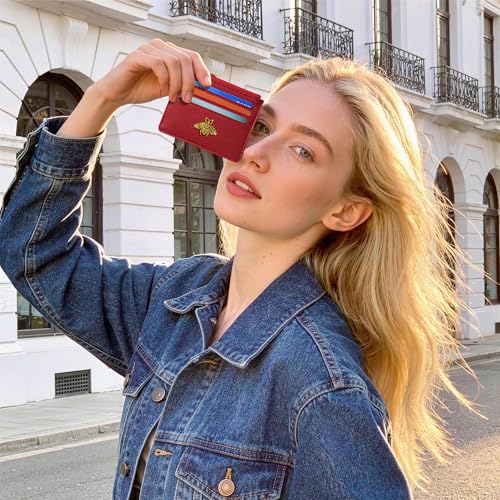 Image of SEAVILIA Card Holder Keychain Wallet for Women with ID Window RFID Coin Purse Bee Gifts Slim Minimalist Small Wallet