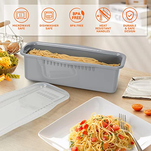 Image of Microwave Pasta Cooker with Strainer Lid- Quickly Spaghetti Cooker- No Sticking or Waiting For Boil- Perfect Make Pasta Every Time- For Dorm, Kitchen or Office, 2 Pack Grey Black