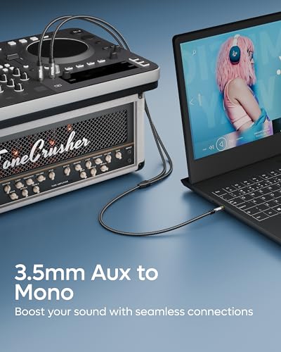 Image of FEDUS Maestro 1.5 Meter 3.5mm 1 /8 inch TRS to Dual 6.35mm 1 /4 inch TS Y-Splitter Cable, 24K Gold Plated, OFC Audio Cord, Aux to Mono Adapter for Amplifier, Mixer, DJ, Guitar, Speaker, PC
